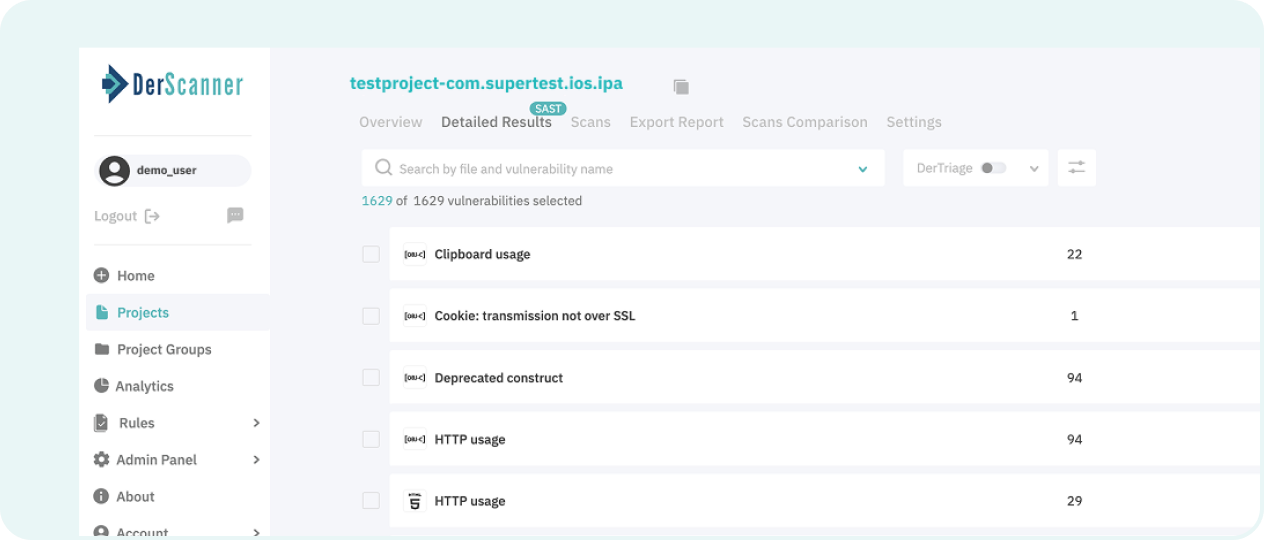 DerScanner iOS detailed results