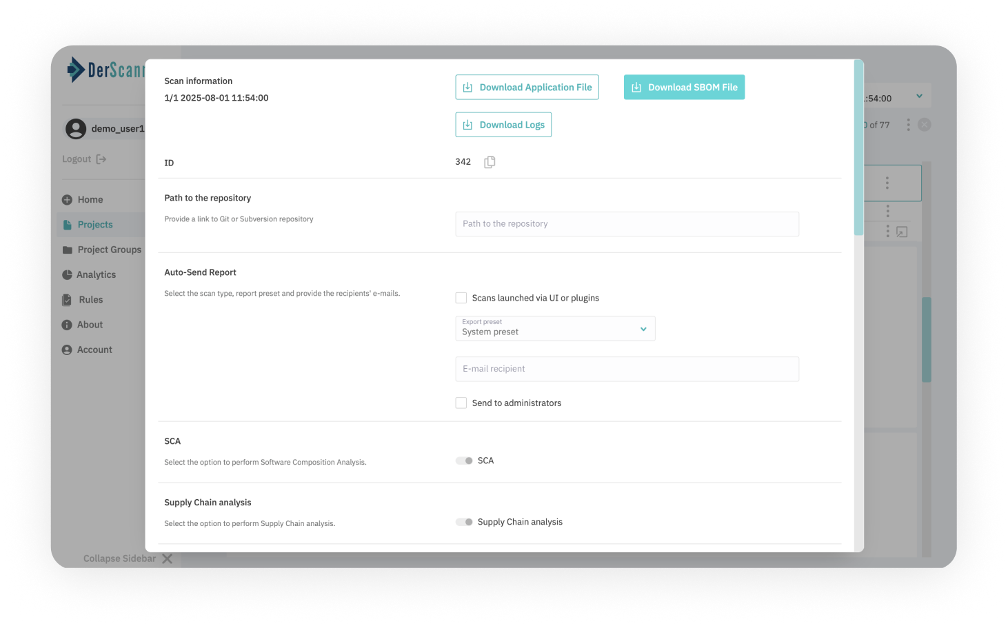 DerScanner SBOM Generation Dashboard