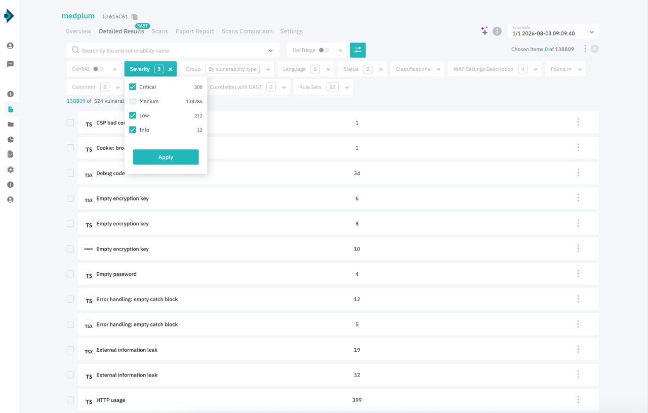 DerScanner on-premise dashboard: scanning inside the network perimeter