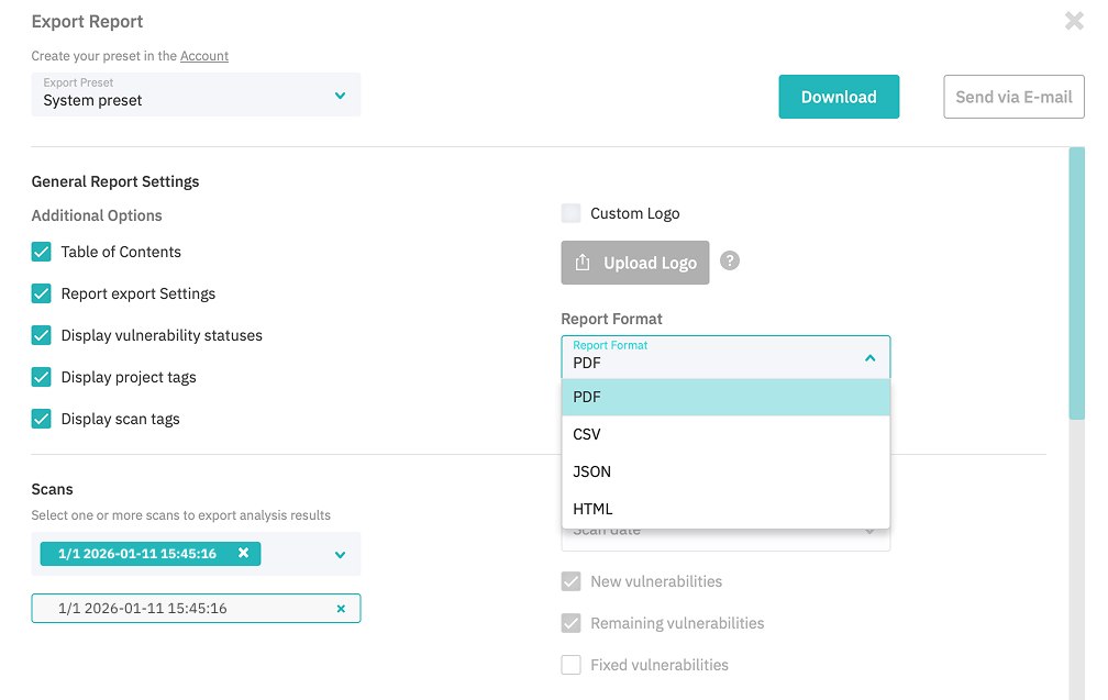 Export Report settings